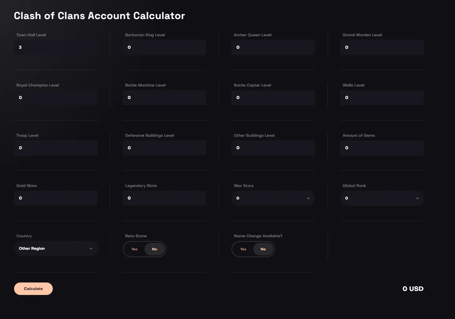 CoC Price Calculator | igitems